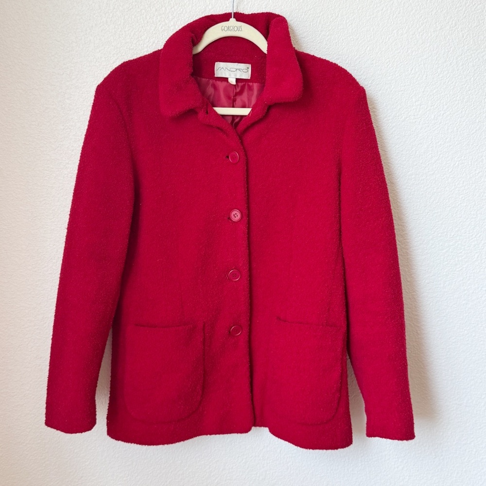 Vintage Sandro Button Up Teddy Lined Coat Red Size Medium